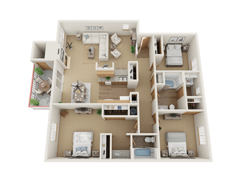Floor plan for 3 beds, 2 baths, 1200 sqft